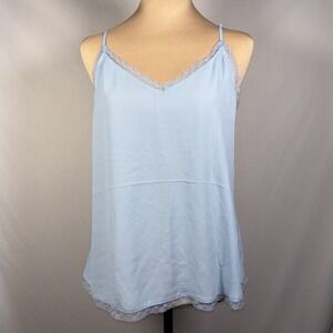 Forever 21 Y2K Layering Cami Womens Medium Lace Trim Baby Blue Satin Tank Top